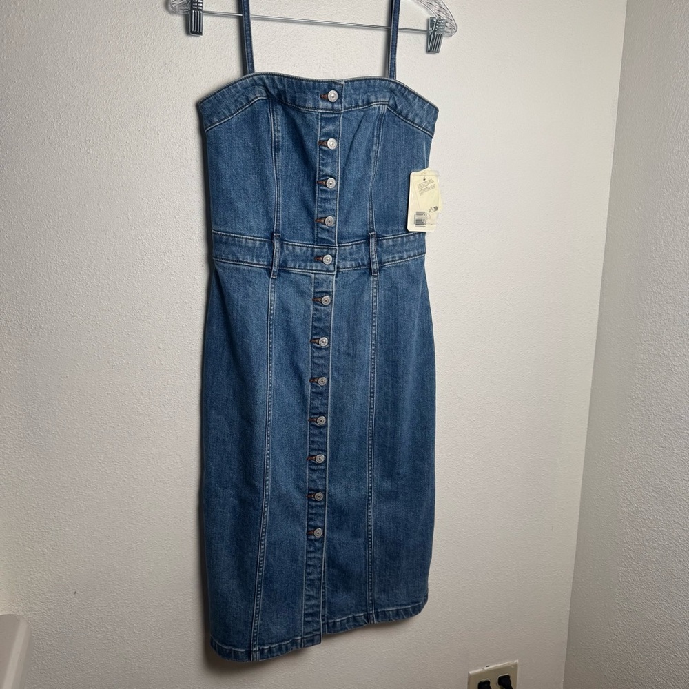 Levi's Blue Denim Strapless Button-Front Dress